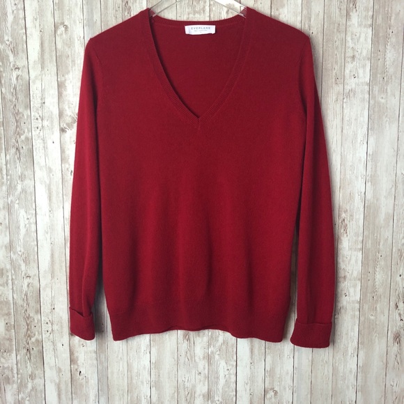 Everlane Sweaters - Everlane | Dark Red Cashmere V-Neck Sweater